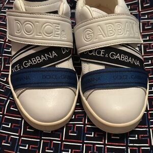 Dolce & Gabbana Kids White Sneakers with Blue Straps
